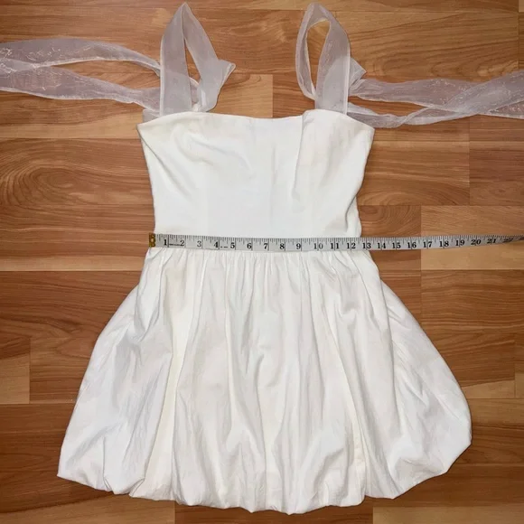 REFORMATION White Enza Square Ribbon Tie Strap Bubble Hem Minidress size 6 Small - Picture 12 of 16
